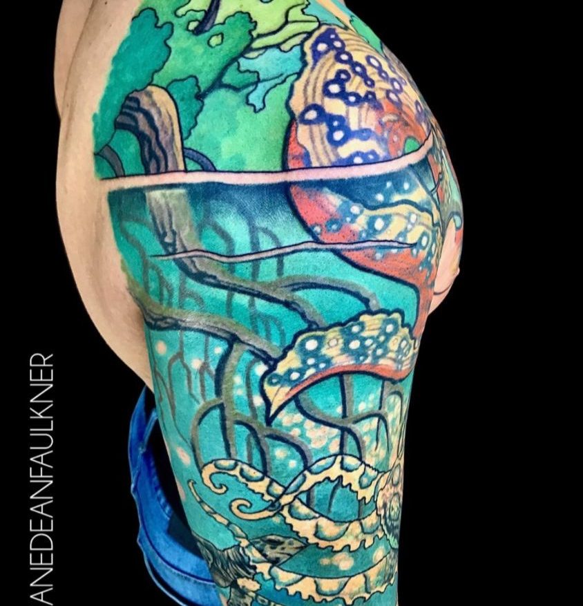 neon underwater tattoo sleeve