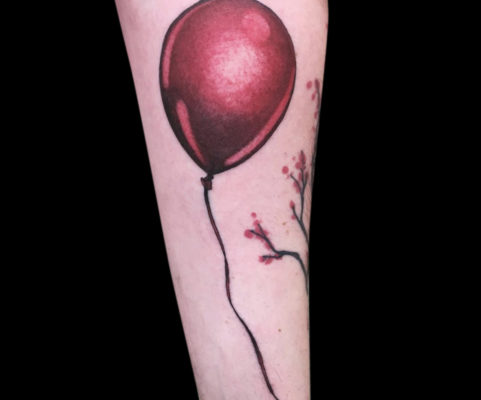 Small Red Balloon Tattoo On Bicep