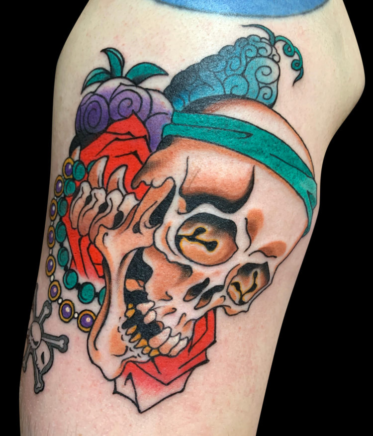 colour Japanese skull tattoo
