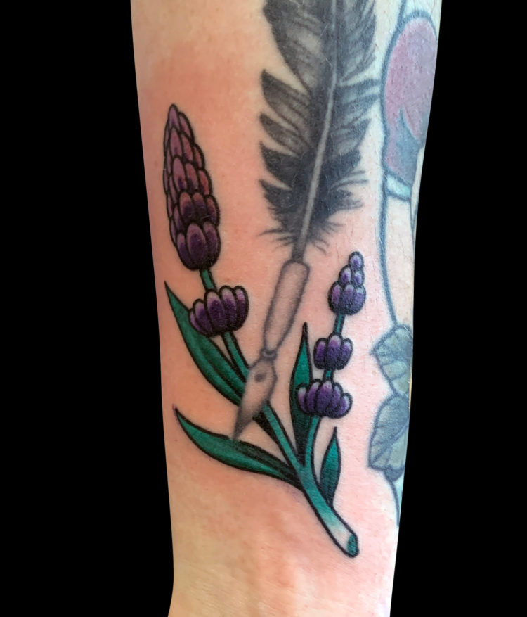 colour tattoo of lavender flower branch