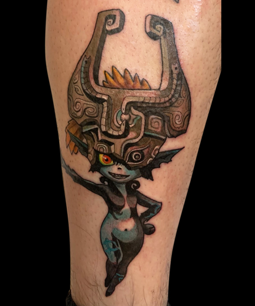 colour tattoo of Legend of Zelda video game character Minda